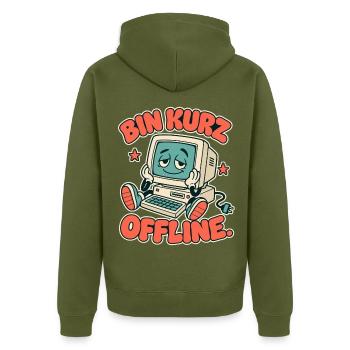 Bin Kurz Offline Retro-Computer - Unisex Premium Bio Zip Hoodie - Khaki - Hinten - Nico (187cm)