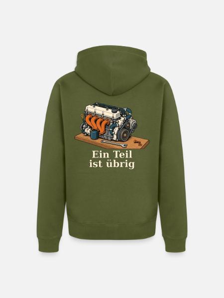 Ein Teil ist übrig – Schrauberhumor - Unisex Premium Bio Zip Hoodie - Khaki