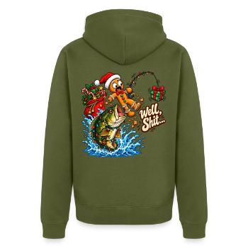 Well Shit Gingerbread Fishing Christmas Bass Humor - Unisex Premium Bio Zip Hoodie - Khaki - Hinten - Nico (187cm)