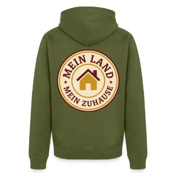 Mein Land mein Zuhause Deutschland - Unisex Premium Bio Zip Hoodie - Khaki - Hinten - Nico (187cm)