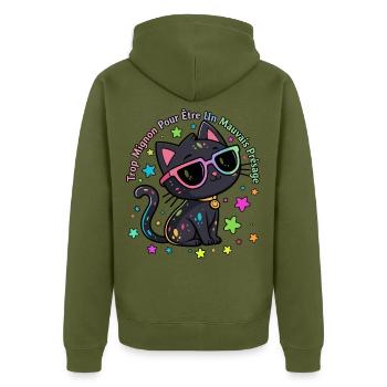 Black Cat Rainbow Chic Lustig - Unisex Premium Bio Zip Hoodie - Khaki - Hinten - Nico (187cm)