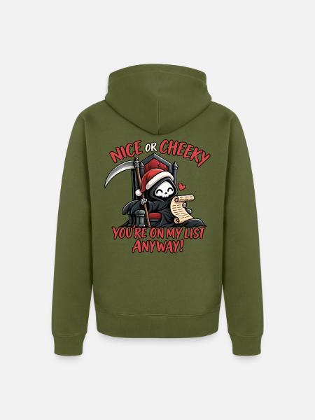 Sensenmann Weihnachten schwarzer Humor - Unisex Premium Bio Zip Hoodie - Khaki