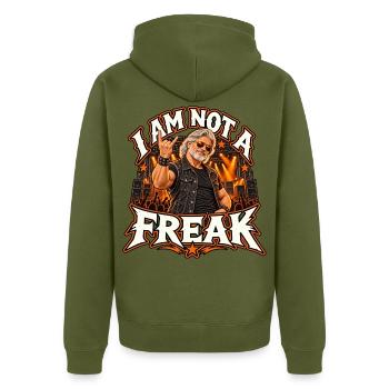 I Am Not A Freak - Unisex Premium Bio Zip Hoodie - Khaki - Hinten - Nico (187cm)