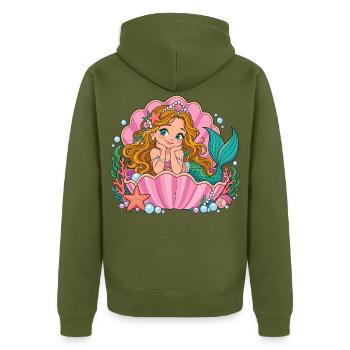 Süße Meerjungfrau in Muschel – Meeresprinzessin - Unisex Premium Bio Zip Hoodie - Khaki - Hinten - Nico (187cm)