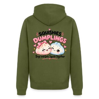 Squishy Dumplings – Boys & Girls - Unisex Premium Bio Zip Hoodie - Khaki - Hinten - Nico (187cm)
