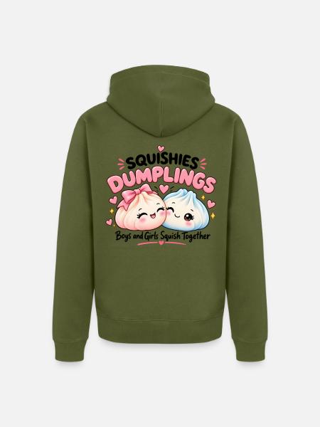Squishy Dumplings – Boys & Girls - Unisex Premium Bio Zip Hoodie - Khaki