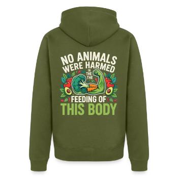 No Animals Were Harmed in the Feeding of This Body - Unisex Premium Bio Zip Hoodie - Khaki - Hinten - Nico (187cm)