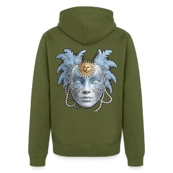 Blaue Venezianische Maske mit Sonne - Unisex Premium Bio Zip Hoodie - Khaki - Hinten - Nico (187cm)