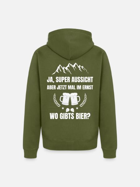 Super Aussicht, wo gibts Bier? - Unisex Premium Bio Zip Hoodie - Khaki