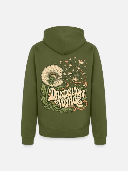 Dandelion Voyage: Psychedelic Bloom - Unisex Premium Bio Zip Hoodie - Khaki