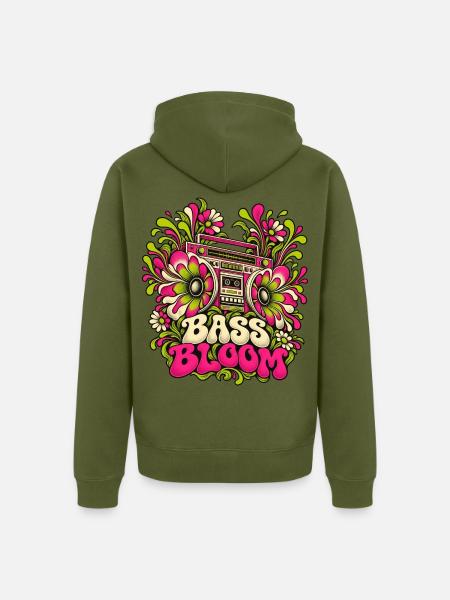 Bass Bloom Neon-Blüten Boombox - Unisex Premium Bio Zip Hoodie - Khaki