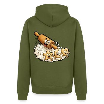 Nudelholz Plätzchen Teig Backen Comic T-Shirt - Unisex Premium Bio Zip Hoodie - Khaki - Hinten - Nico (187cm)