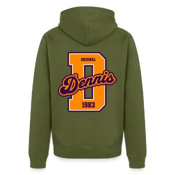 Dennis 1983 Original Retro College Design - Unisex Premium Bio Zip Hoodie - Khaki - Hinten - Nico (187cm)