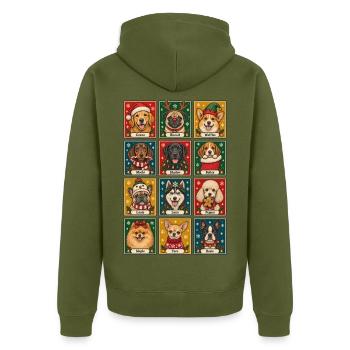 Weihnachtshundeporträts – Festliche Hunderassen - Unisex Premium Bio Zip Hoodie - Khaki - Hinten - Nico (187cm)