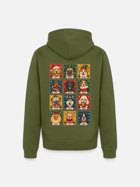 Weihnachtshundeporträts – Festliche Hunderassen - Unisex Premium Bio Zip Hoodie - Khaki