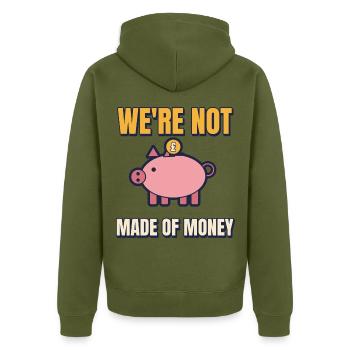 Wir sind nicht aus Geld gemacht, lustiger Elternteil sagt Tee. - Unisex Premium Bio Zip Hoodie - Khaki - Hinten - Nico (187cm)