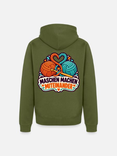 Häkelrunde – Maschen machen Miteinander - Unisex Premium Bio Zip Hoodie - Khaki