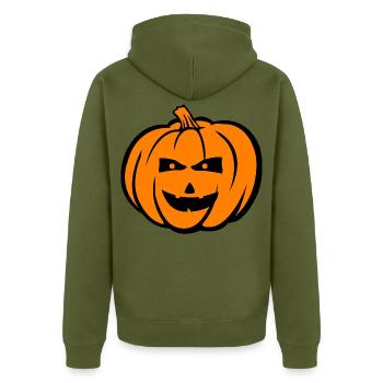 Kürbis Face Comic - Unisex Premium Bio Zip Hoodie - Khaki - Hinten - Nico (187cm)