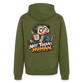 Nicht heute, Mann! – Eine Maus ohne Kaffee - Unisex Premium Bio Zip Hoodie - Khaki - Hinten - Nico (187cm)