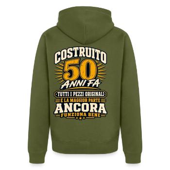 Divertente Frase 50 Compleanno Regalo Anni 50 Uomo - Unisex Premium Bio Zip Hoodie - Khaki - Hinten - Nico (187cm)