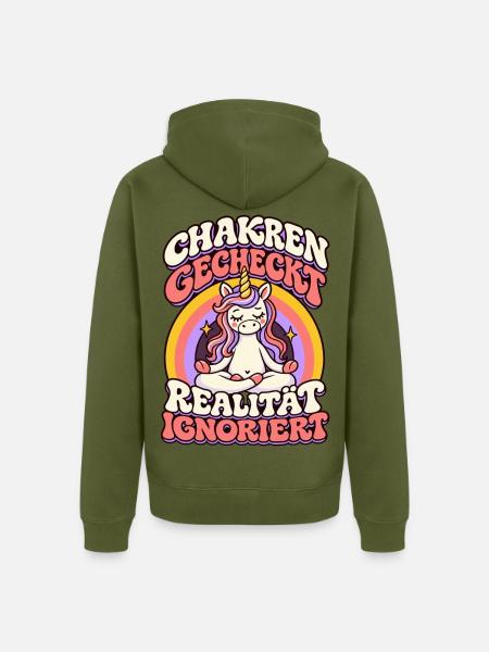 Yoga Einhorn – Chakren gecheckt - Unisex Premium Bio Zip Hoodie - Khaki
