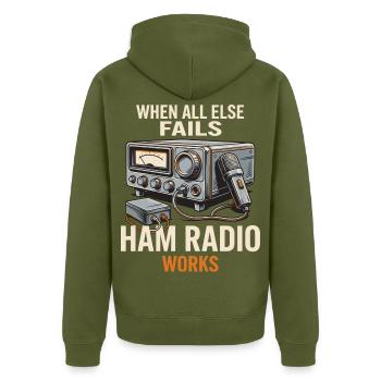 Ham Radio Works: Wenn Alles Scheitert - Unisex Premium Bio Zip Hoodie - Khaki - Hinten - Nico (187cm)