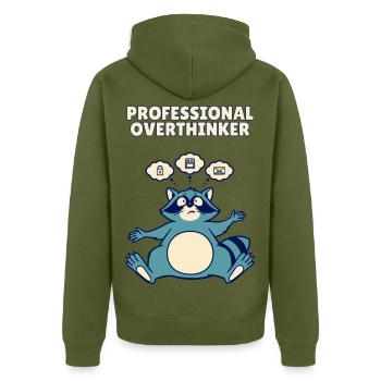 Professioneller Überdenker, lustiger Waschbär, 3 Uhr morgens - Unisex Premium Bio Zip Hoodie - Khaki - Hinten - Nico (187cm)