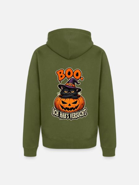 Boo Kürbiskatze mit Hexenhut - Unisex Premium Bio Zip Hoodie - Khaki