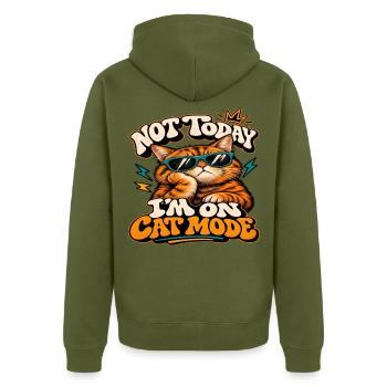 Lustige rote Katze mit Brille - Unisex Premium Bio Zip Hoodie - Khaki - Hinten - Nico (187cm)