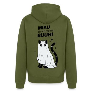 Miau äh ich meine Buuh! - Katze Gespenst Halloween - Unisex Premium Bio Zip Hoodie - Khaki - Hinten - Nico (187cm)