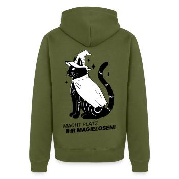 Macht Platz ihr Magielosen! – Schwarze Katze Hexe - Unisex Premium Bio Zip Hoodie - Khaki - Hinten - Nico (187cm)