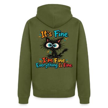 Katze – Alles ist in Ordnung - Unisex Premium Bio Zip Hoodie - Khaki - Hinten - Nico (187cm)