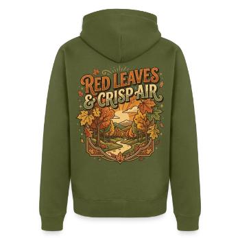 Rote Blätter und frische Luft - Unisex Premium Bio Zip Hoodie - Khaki - Hinten - Nico (187cm)