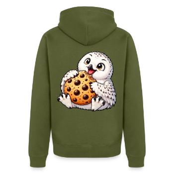 Süße Eule Snowy Owl Cartoon Nachtisch - Unisex Premium Bio Zip Hoodie - Khaki - Hinten - Nico (187cm)
