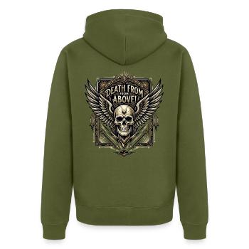 Death_from_above_-_Art_Deco - Unisex Premium Bio Zip Hoodie - Khaki - Hinten - Nico (187cm)