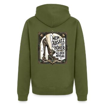 Mein_Absatz_ist_hoeher_als_dein_Niveau_-_Art_De - Unisex Premium Bio Zip Hoodie - Khaki - Hinten - Nico (187cm)