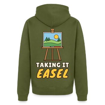 Staffelei nehmen - Unisex Premium Bio Zip Hoodie - Khaki - Hinten - Nico (187cm)