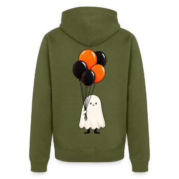 Süßer Geist mit Luftballons – Halloween Motiv - Unisex Premium Bio Zip Hoodie - Khaki - Hinten - Nico (187cm)