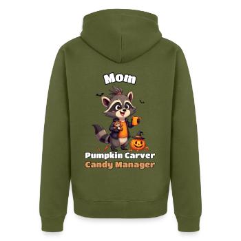 Mom: Pumpkin Carver, Candy Manager - Unisex Premium Bio Zip Hoodie - Khaki - Hinten - Nico (187cm)