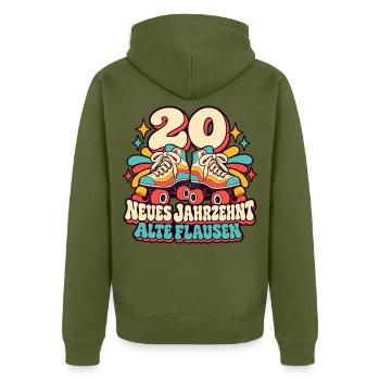 20 Geburtstag – Neues Jahrzehnt, alte Flausen - Unisex Premium Bio Zip Hoodie - Khaki - Hinten - Nico (187cm)