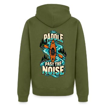 Paddel am Lärm vorbei: Kajakfahren - Unisex Premium Bio Zip Hoodie - Khaki - Hinten - Nico (187cm)