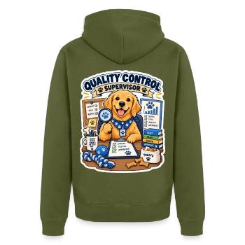 Qualitätskontrollhund Supervisor - Unisex Premium Bio Zip Hoodie - Khaki - Hinten - Nico (187cm)