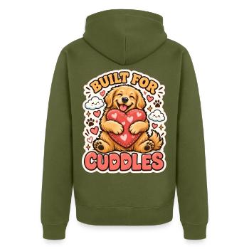 Built for Cuddles – Knuddel-Hund mit Herz - Unisex Premium Bio Zip Hoodie - Khaki - Hinten - Nico (187cm)