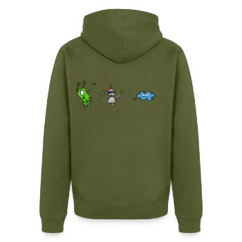 Aliens-Monsters - Unisex Premium Bio Zip Hoodie - Khaki - Hinten - Nico (187cm)