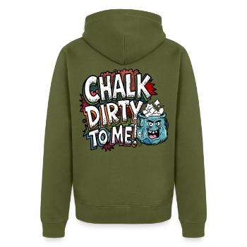 Chalk_Dirty - Unisex Premium Bio Zip Hoodie - Khaki - Hinten - Nico (187cm)