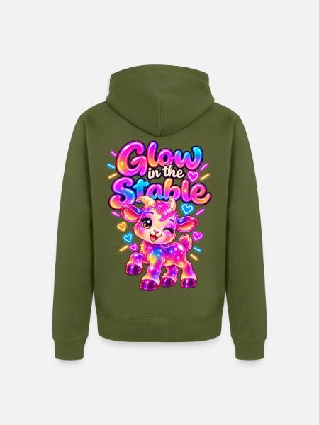 Glow im Stall Neon-Pony - Unisex Premium Bio Zip Hoodie - Khaki