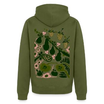 GRÜNES GEMÜSE - Unisex Premium Bio Zip Hoodie - Khaki - Hinten - Nico (187cm)