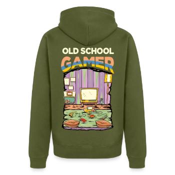 Retro Old School Gamer - Unisex Premium Bio Zip Hoodie - Khaki - Hinten - Nico (187cm)