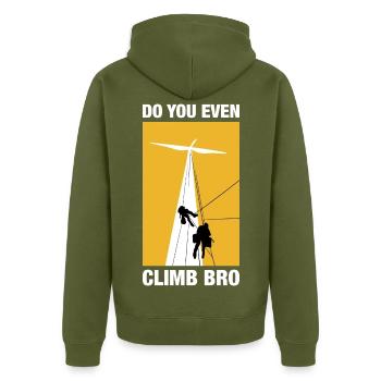 Do You Even Climb Bro Klettern Bouldern Kletterer - Unisex Premium Bio Zip Hoodie - Khaki - Hinten - Nico (187cm)