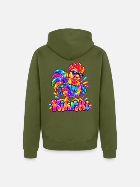 Buntes Huhn mit Sonnenbrille - Unisex Premium Bio Zip Hoodie - Khaki